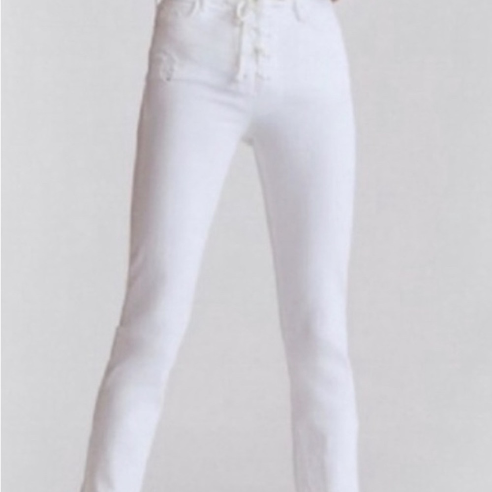 MOTHER white lace up dazzler ankle chew jeans sz 25 high waist white denim